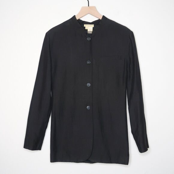 J.Jill Womens Long Blazer Jacket Size 10 Black Button Up Silk Linen Blend Office - Picture 1 of 10